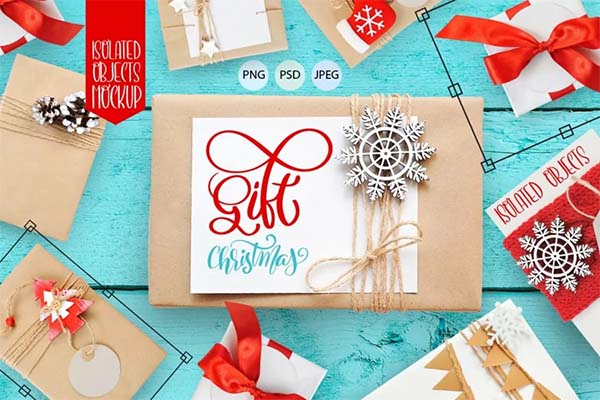 Isolated Gift Christmas Mockup
