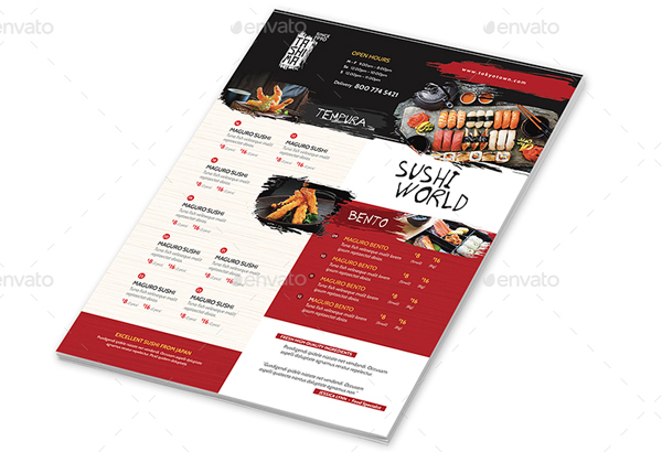 Japanese Sushi Restaurant Menu Flyers