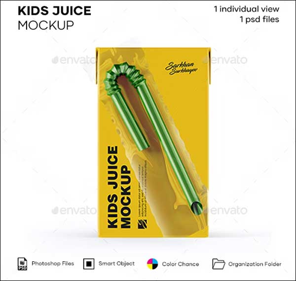 Juice Carton Box with Straw Mockup