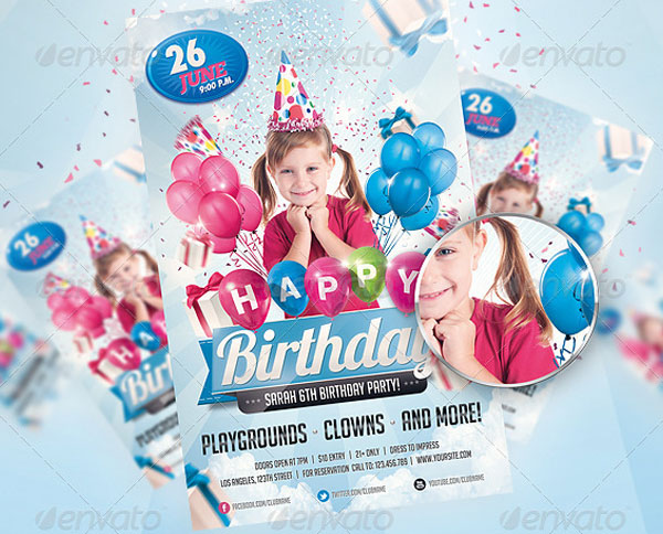 Kids Birthday Invitation Party Flyer Template