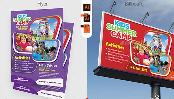 Kids Summer Camp Flyer and Billboard Template