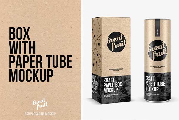 Kraft Box with Paper Tube Mockup