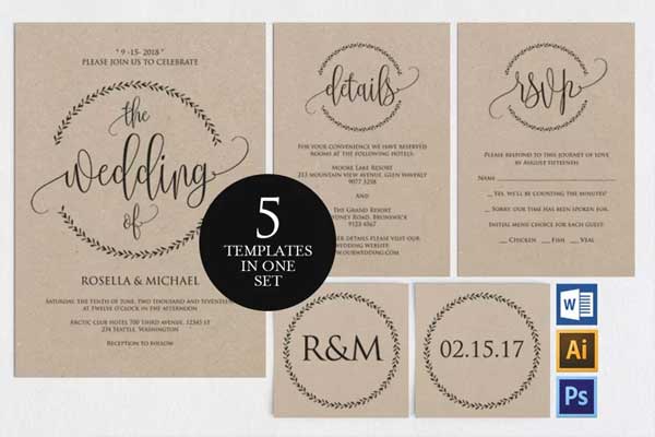 Kraft Paper Wedding Invitation Set Template