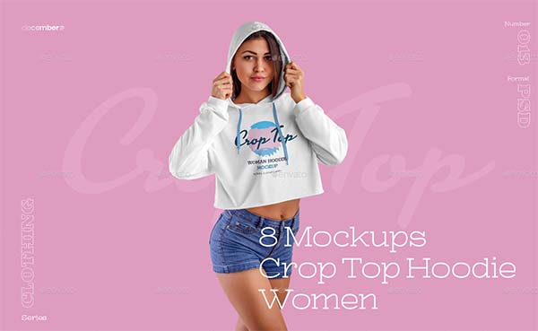 Ladies Crop Top Hoodie Mockups
