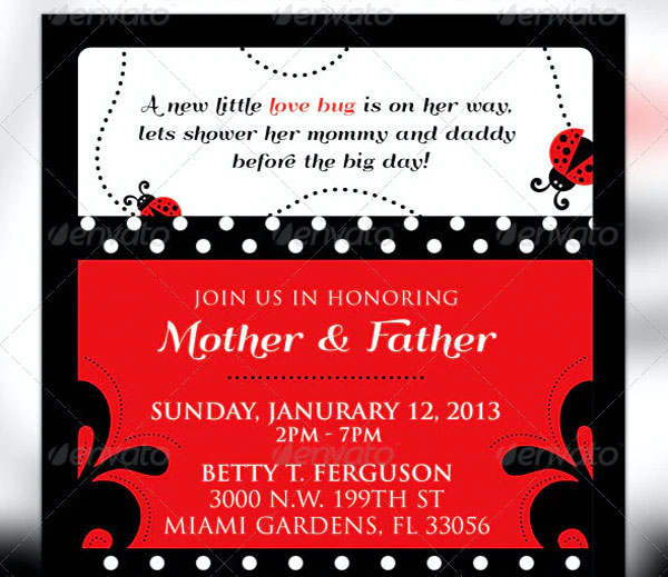 Lady Bug Baby Shower Invitation Ticket