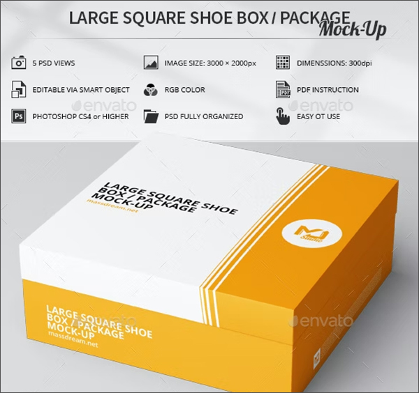 Large Square Shoe Box & Package Mock-Up