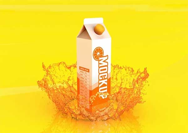 Liter Juice Box Mockup with Splash