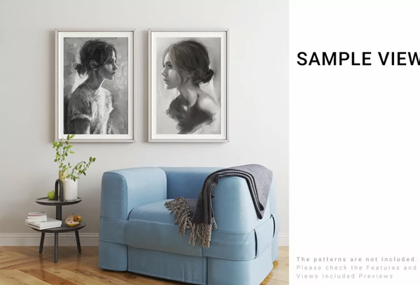 Living Room Frames and Wall Mockup Set