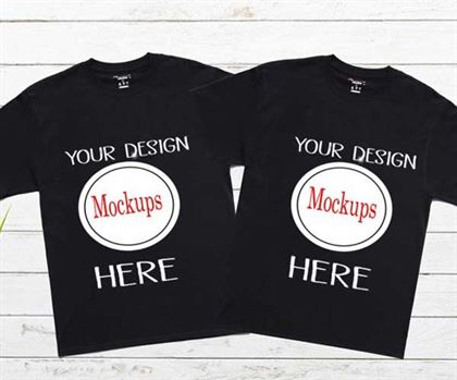Men's Women's Couple T Shirts Mockup