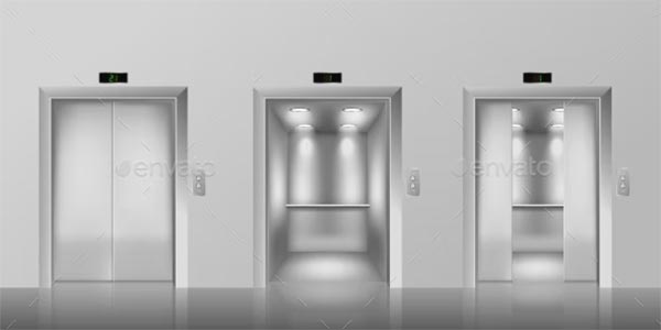 Metallic Chrome Elevator Doors 3D Mockup