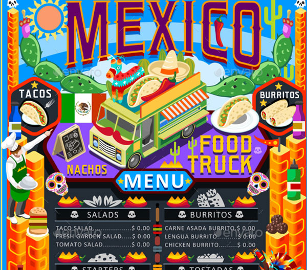 Mexican Food Truck Menu Street Food Flyer Template