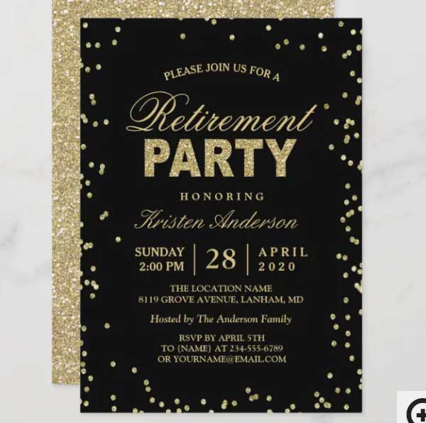 Modern Gold Glitter Sparkles Retirement Party Invitation