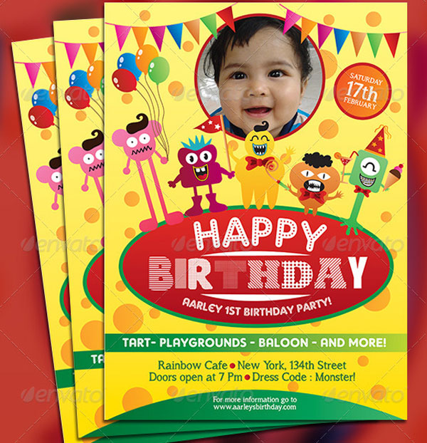 Modern Kids Birthday Party Invitation Flyer Download