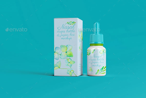 Nasal Drops Bottle or Paper Box Mockup