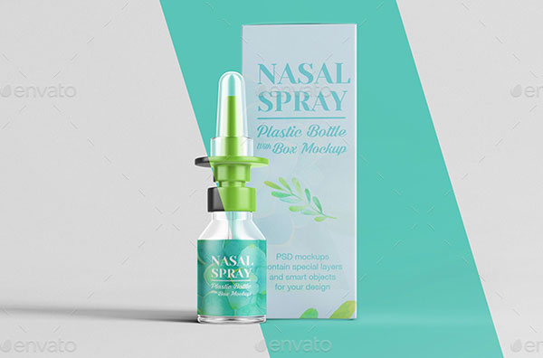 Nasal Spray Clear Bottle With Box Mockup