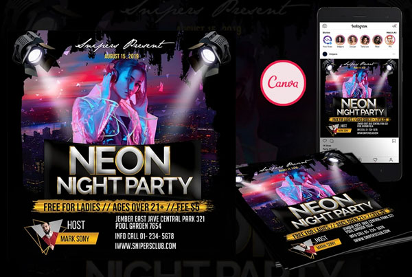 Neon Light Flyer Instagram Template