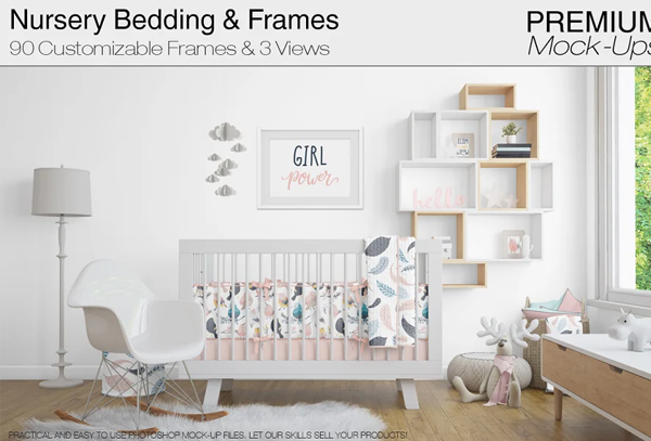 Nursery Bedding Wall Mockup Templates