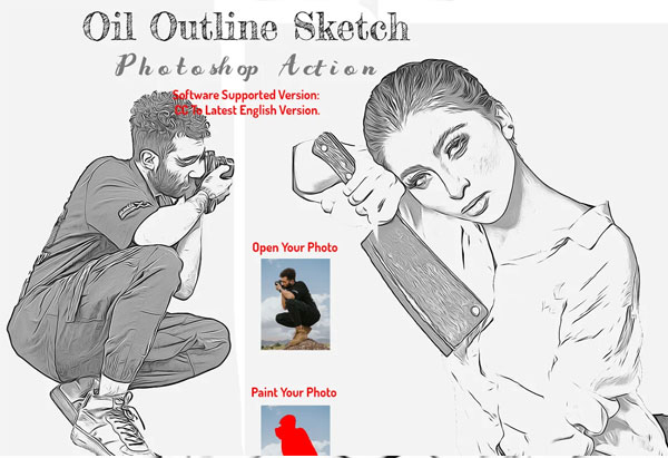 Oil Outline Sketch PSD Action
