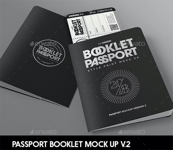 Passport Booklet Boarding Pass MockUp