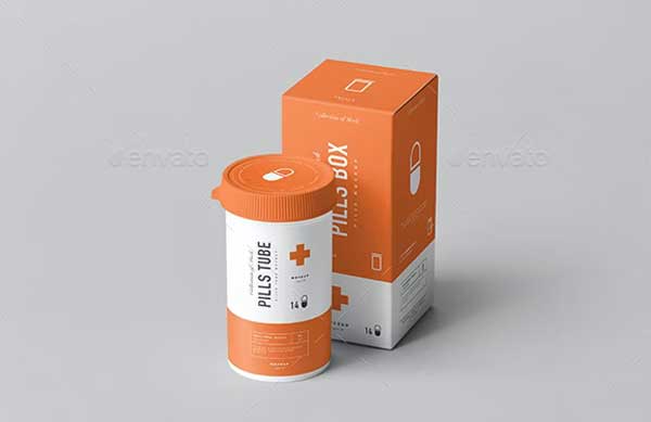 Photorealistic Pills Tube and Box Mockups