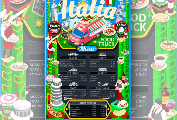 Pizza Food Truck Menu Vector Poster
