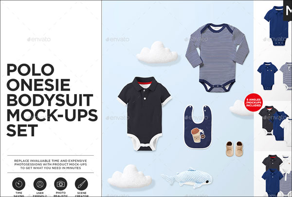Polo Onesie Bodysuit Growsuit Mock-ups Set