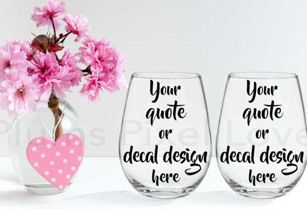 Pretty Stemless Wine Glass Mockup
