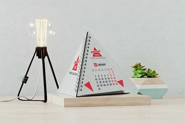 Pyramid Table Spiral Calendar Mockup