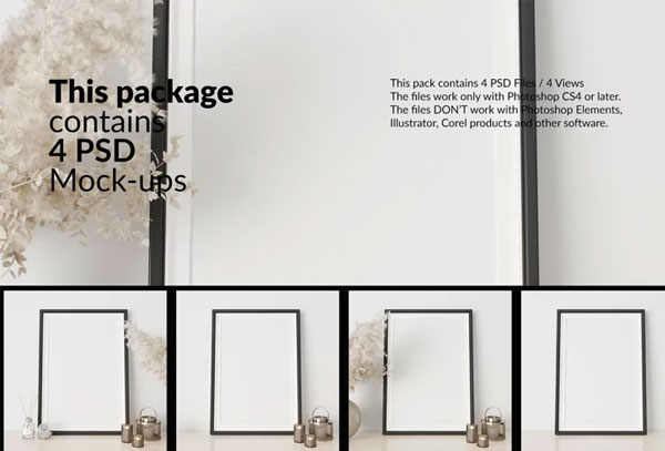 Realistic Frame And Wall Mockup Set
