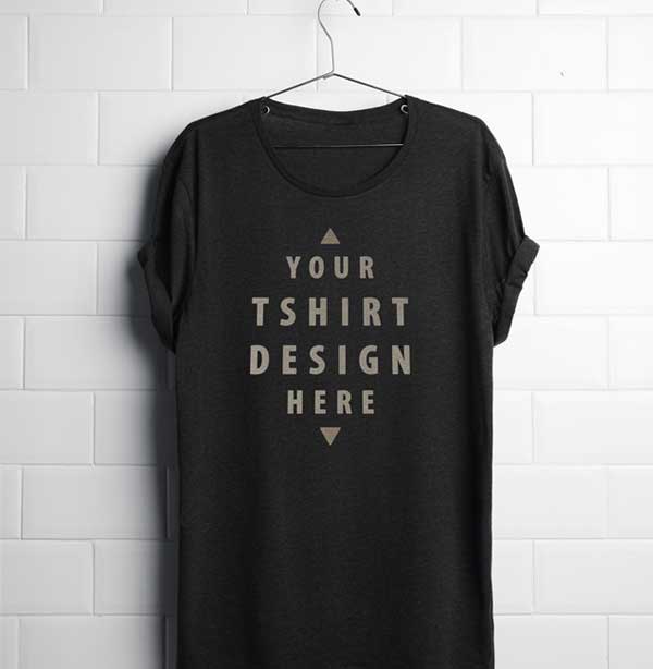 Realistic Hanging Black T-Shirt Mockup