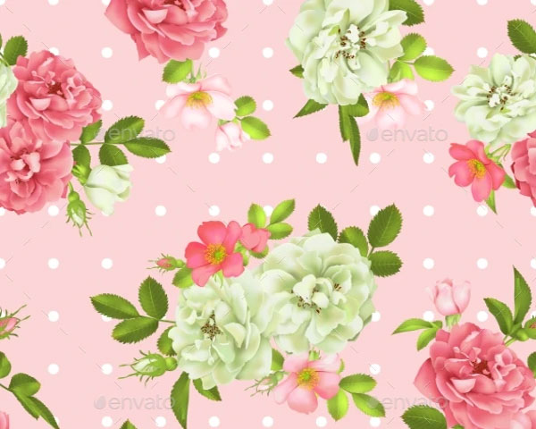 Realistic Vector 3D Pink Rose Seamless