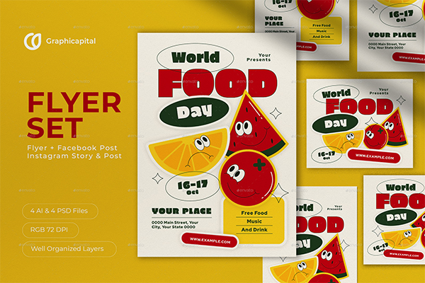 Red Flat Design World Food Day Flyer Set