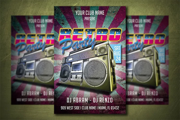 Retro Birthday Party Flyer Template