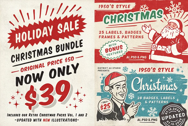 Retro Christmas Labels Bundle