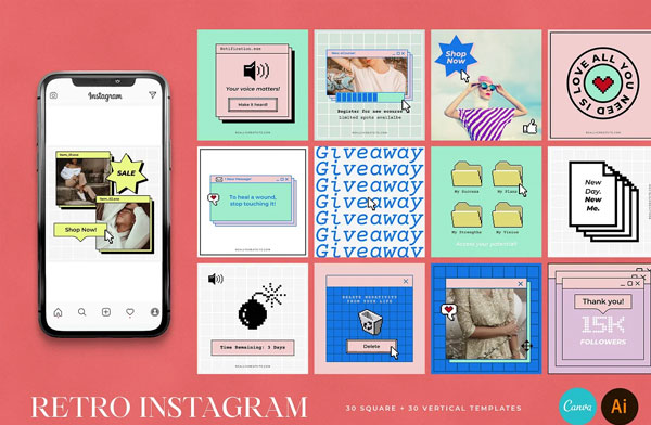 Retro Computer Instagram Templates