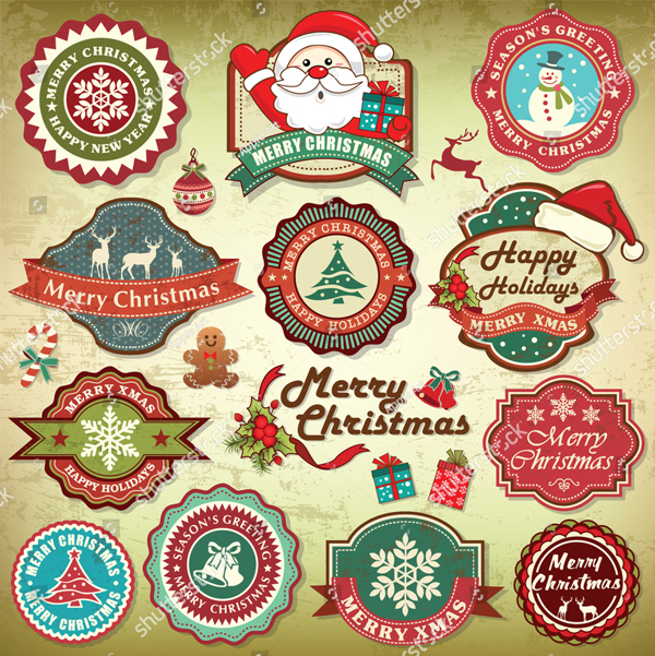 Retro Grunge Christmas Labels
