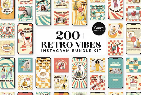 Retro Vibes Instagram Bundle Templates