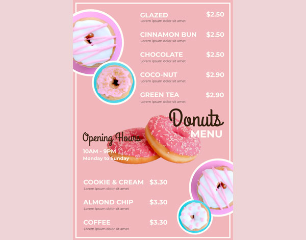 Sample Donut Menu Flyer Template