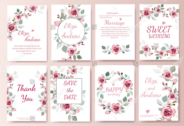 Set of Greeting Card with Flowers