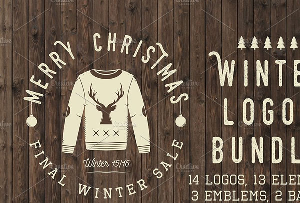 Set of vintage winter Christmas logos