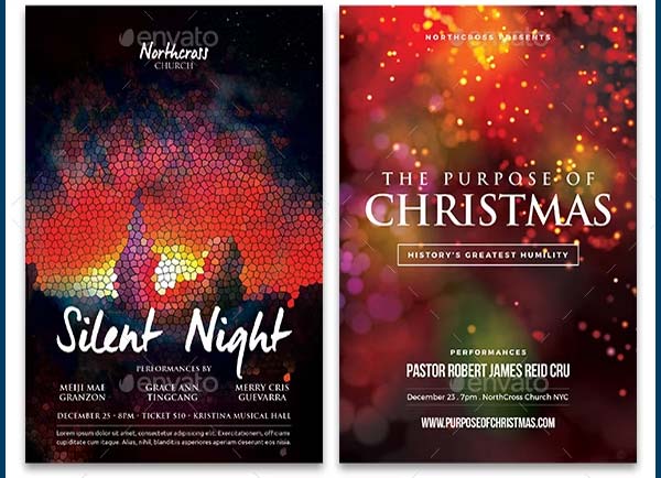 Silent Night and Purpose of Christmas Church Flyers