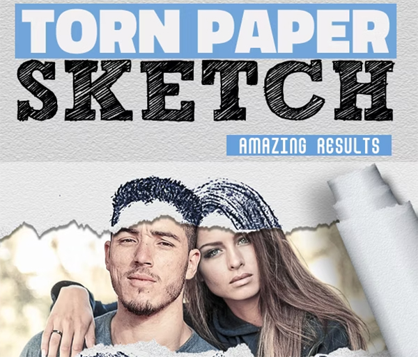 Sketch and Torn Paper Photo Effect Photoshop Action