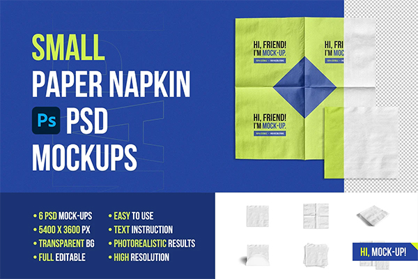Small Paper Napkin PSD Mockup