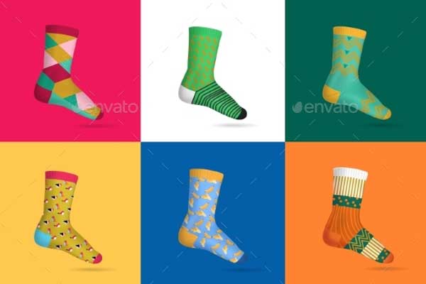 Socks Realistic Multicolored Design Mockups