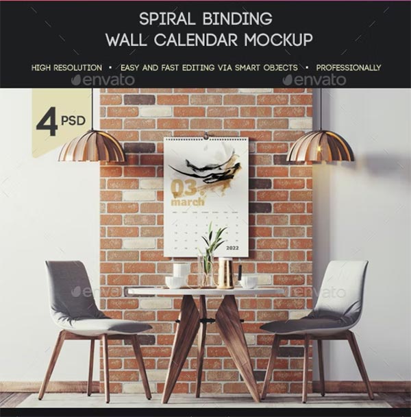 Spiral Binding Wall Calendar Mockup