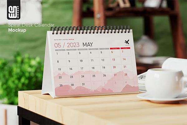Spiral Desk Calendar Mockup Template