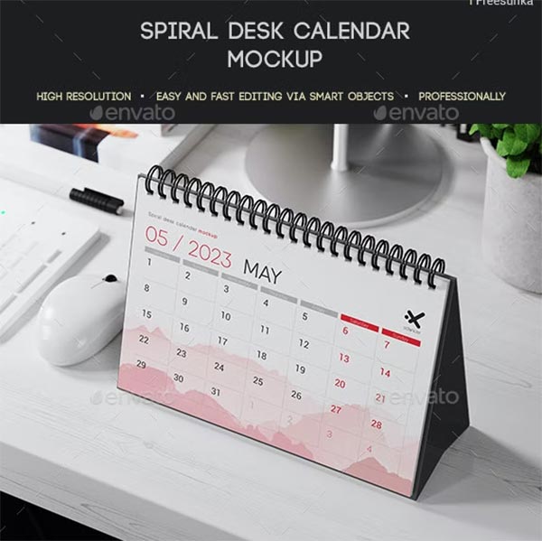 Spiral Desk Calendar Mockup