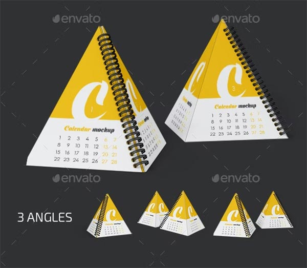 Spiral Pyramid Desk Calendar Mockup Set