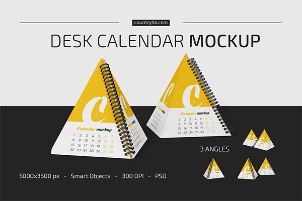Spiral Pyramid Desk Calendar Mockup