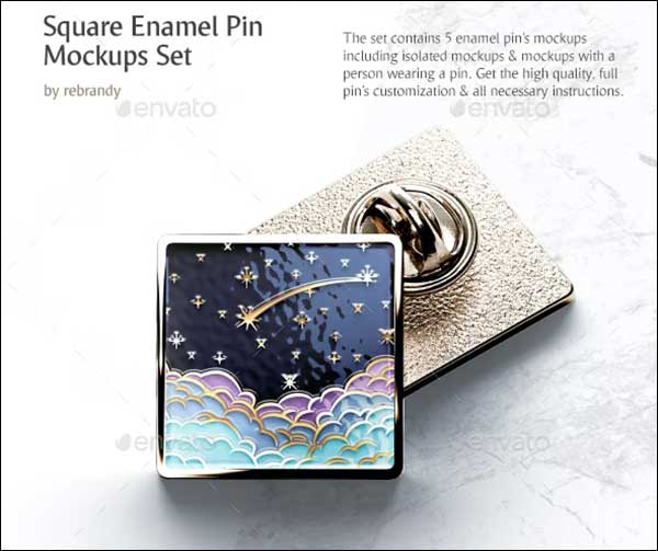 Square Enamel Pin Mockups Set